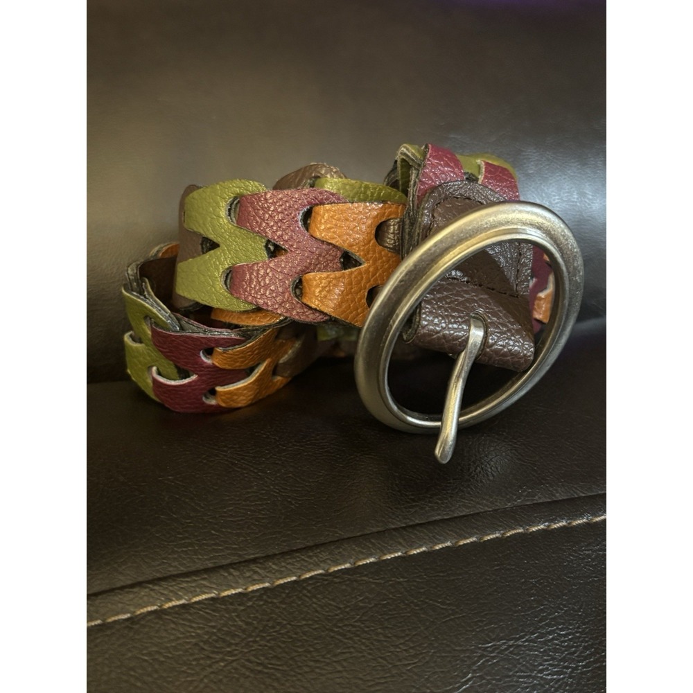 Multi Color Leather Women's Belt With Silver Metal Buckle 40" Length
